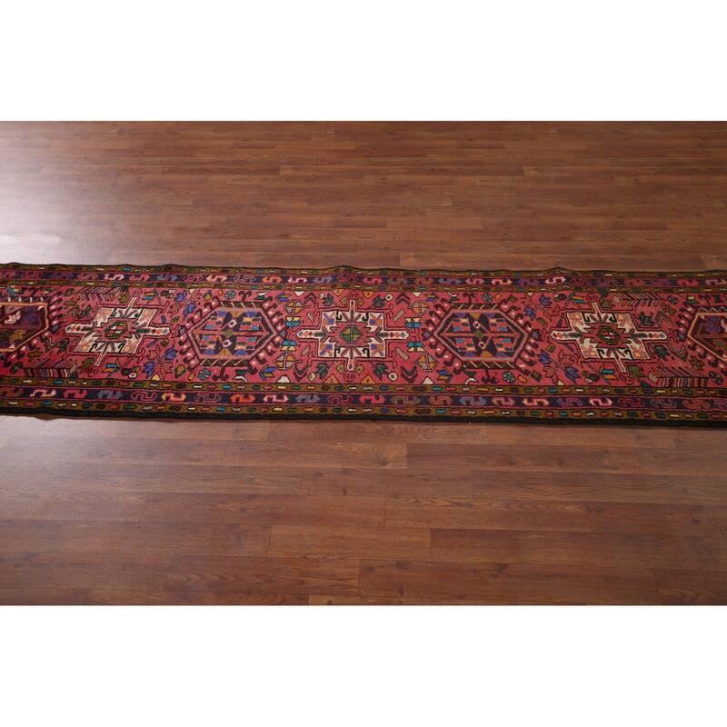 Tribal Gharajeh Persian Runner Rug Handmade Red Wool Carpet - 2'4"x 11'1"