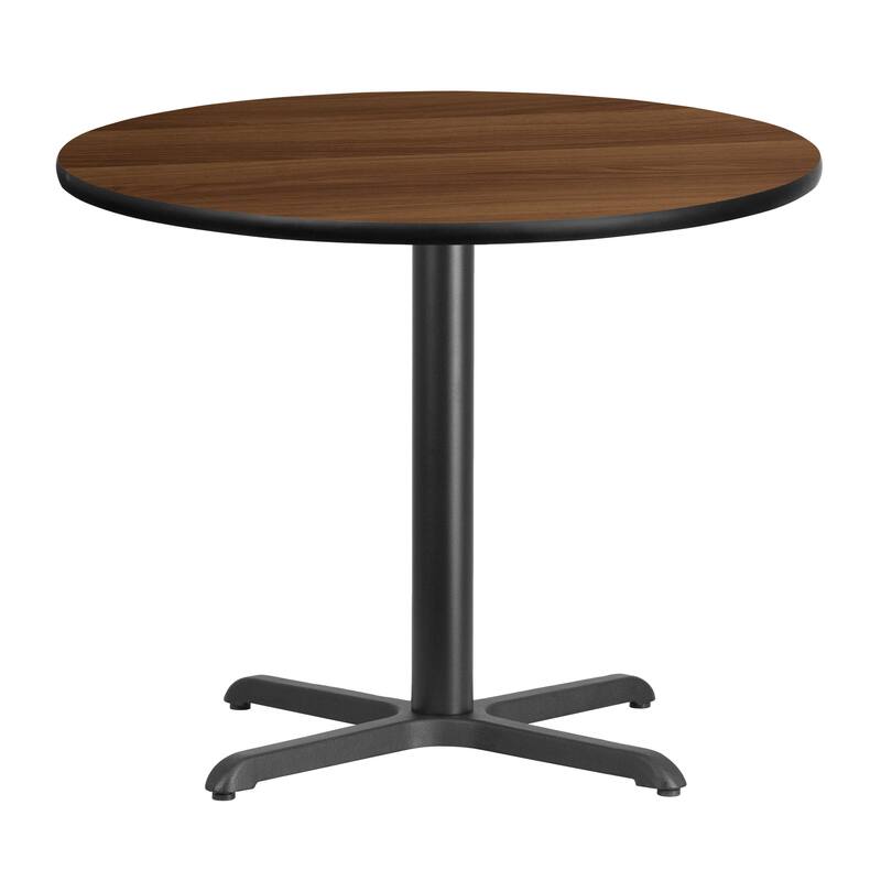 36'' Round Laminate Table Top with 30'' x 30'' Table Height Base - Walnut