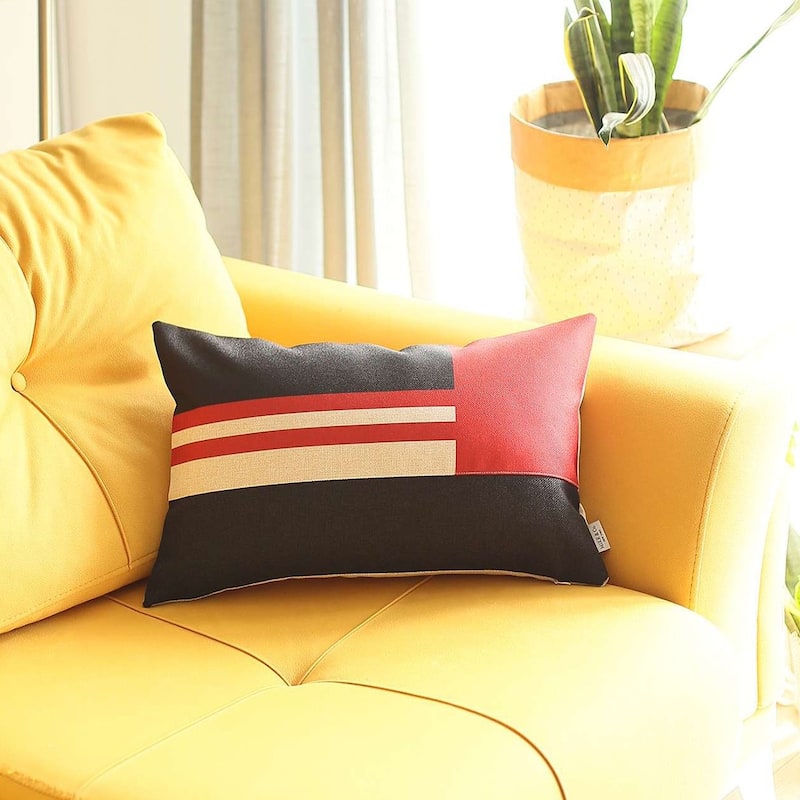 Yellow and Black Geometric Lumbar Throw Pillow - Red