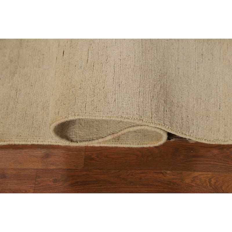 Solid Beige Gabbeh Modern Rug Hand-Knotted Wool Carpet - 4'1"x 5'8"
