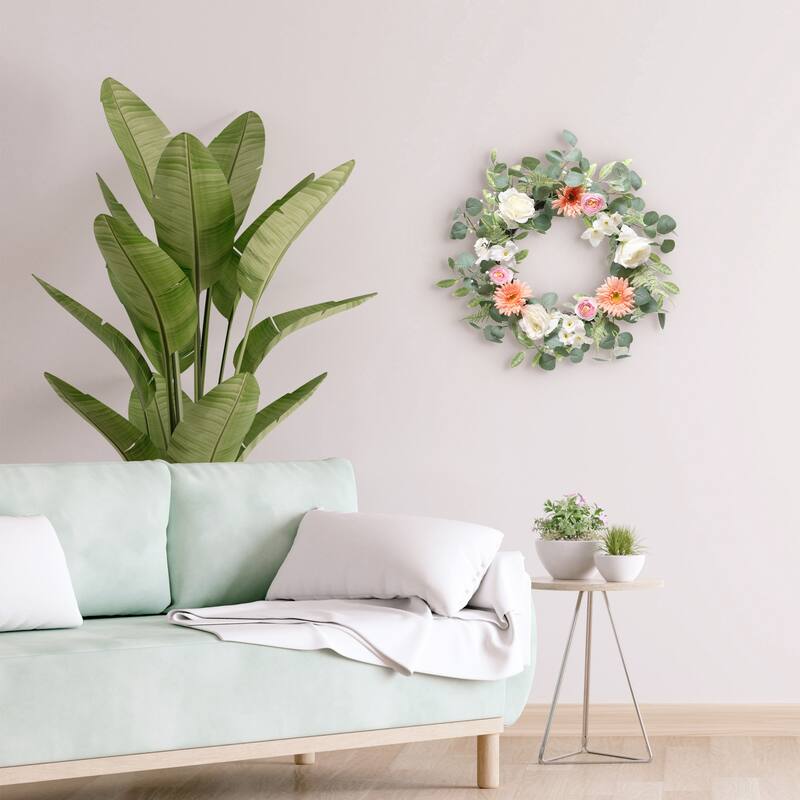 Chrysanthemum Rose and Ranunculus Floral Artificial Spring Wreath - 24"