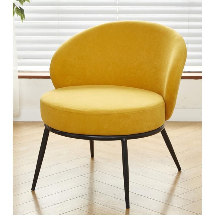US Pride Furniture Velvet Accent Chair Solid and Engineered Wood Built on Slender with Black Metal Legs - Mustard Yellow
