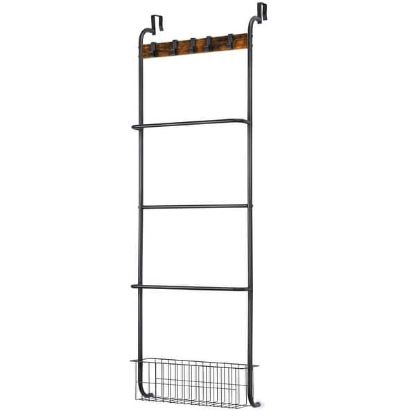 BTY 5-Tier Over The Door Towel Rack With Hooks - Black Metal Space-Saving Organizer For Bathroom & Bedroom-588854