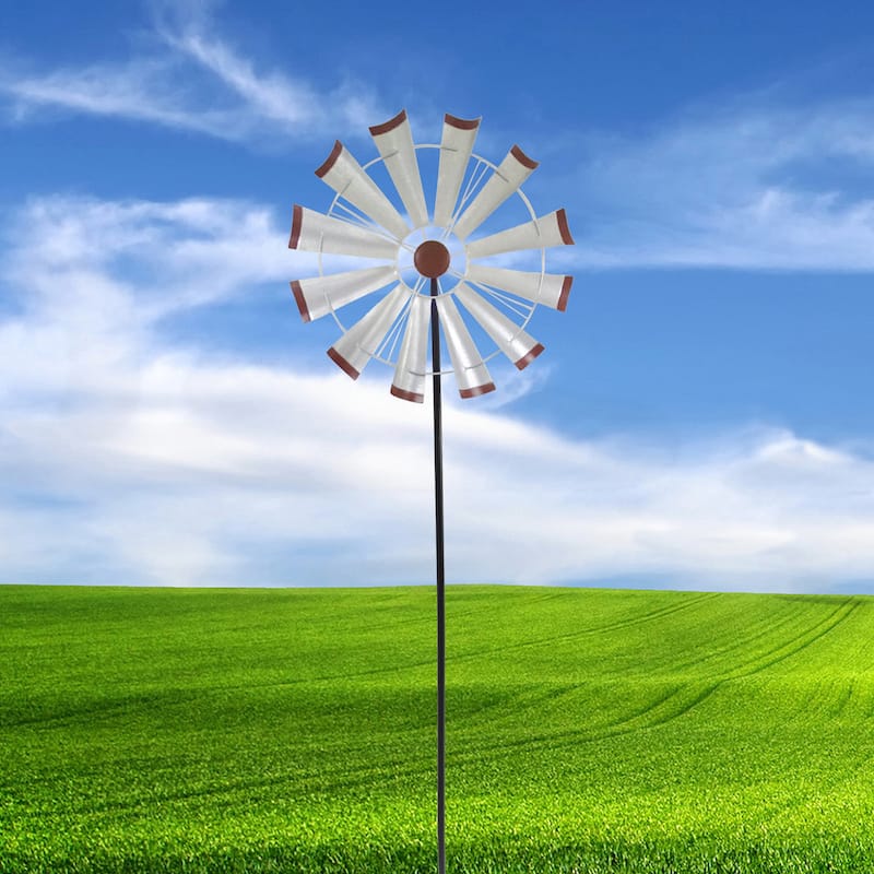 Silver Metal Windmill Garden Stake
