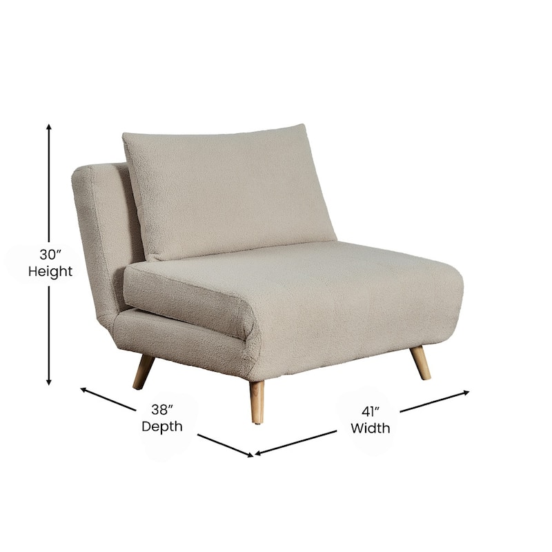Upholstered Convertible Tri-Fold Chair with Pillow and Hideaway Legs - 75.5"D x 41"W x 30"H