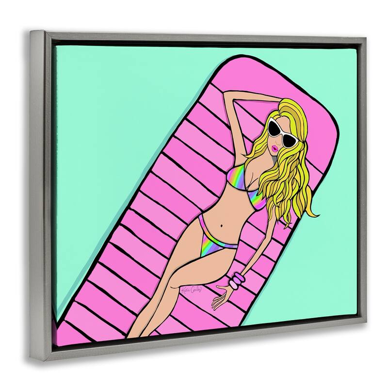 Stupell Trendy Girl on Pool Float Framed Floater Canvas Wall Art Design By Katie Conley