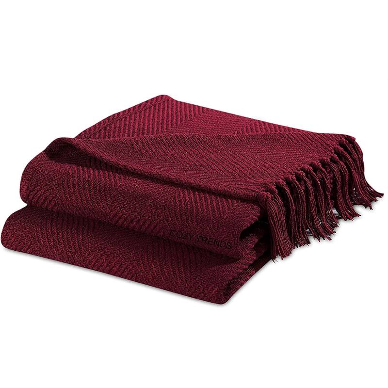 Cotton Throw Blankets All-Season Medium Weight | Set of 2 | Chevron Design (50''x60'')
