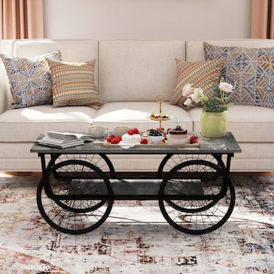 Modern Style Coffee Table Rectangle Coffee Table End Side Table Retro Design Coffee Table with Sturdy Base for Living Room Decor