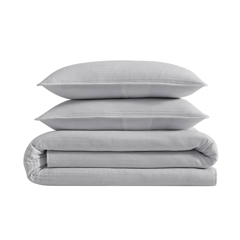 Kenneth Cole Washed Channel Solid Grey Reversible Quilt Set