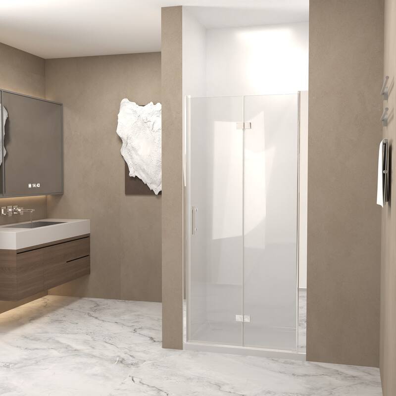 29-28"x 72" Bifold Shower Door, 1/4"(6mm) Tempered Glass, Aluminum Frame, Explosion Proof Film