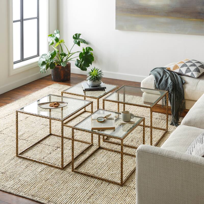 Hayan Glass and Metal Cluster Coffee Tables (Set of 4) On Sale Bed