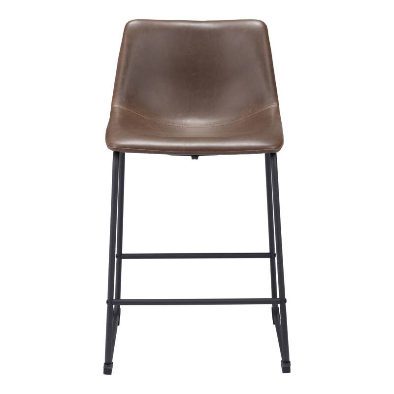 HomeRoots Set of Two 24" Espresso and Black Faux Leather and Steel Counter Height Bar Chairs