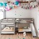 preview thumbnail 13 of 22, 4 Beds in 1 Full and Twin Size L-Shaped Bunk Bed with Slide and Short Ladder Grey