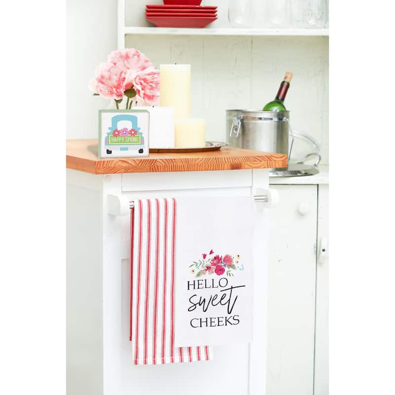 Happy Spring Truck Wood Block Shelf Sitter Centerpiece