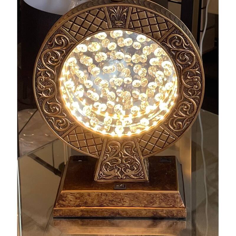 28" Antique polyresin Table Lamp WITH FLOATING CRYSTAL DECOR ON CENTER