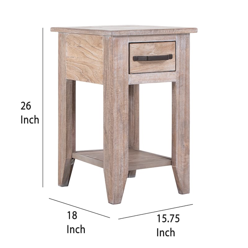 Rima Chairside End Table, 1 Drawer, Shelf, Natural Teak Brown 18 Inch