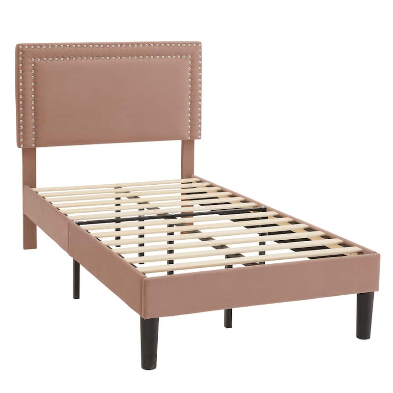 VECELO Upholstered Bed Frames with Height Adjustable Headboard