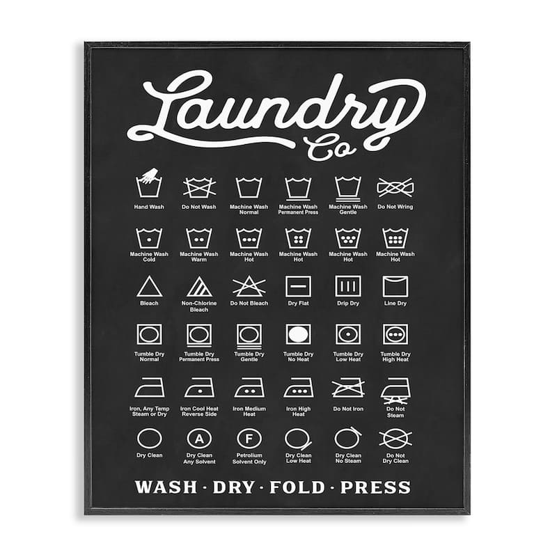 Stupell Laundry Business Symbols Chart Simple Shapes Framed Giclee Texturized Art by Lettered and Lined - 24 x 30 - Grey