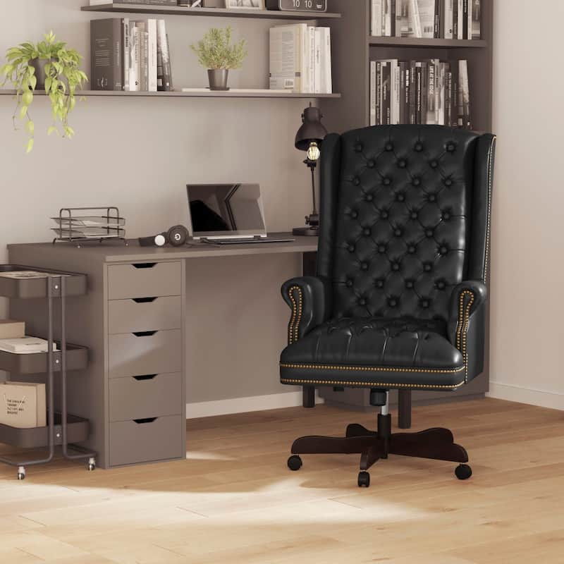 High Back Traditional Tufted LeatherSoft Executive Swivel Ergonomic Office Chair - 30"D x 26.5"W x 48.5" - 51.25"H
