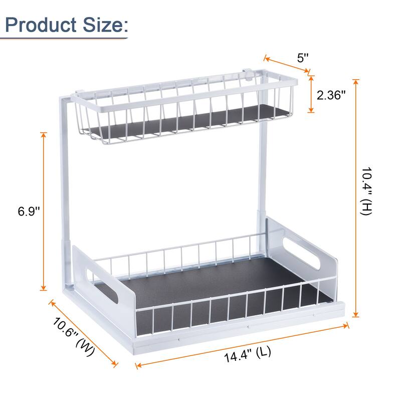 2 Tier Under Sink Shelf Organizers And Storage Bathroom Cabinet Organizer White - White