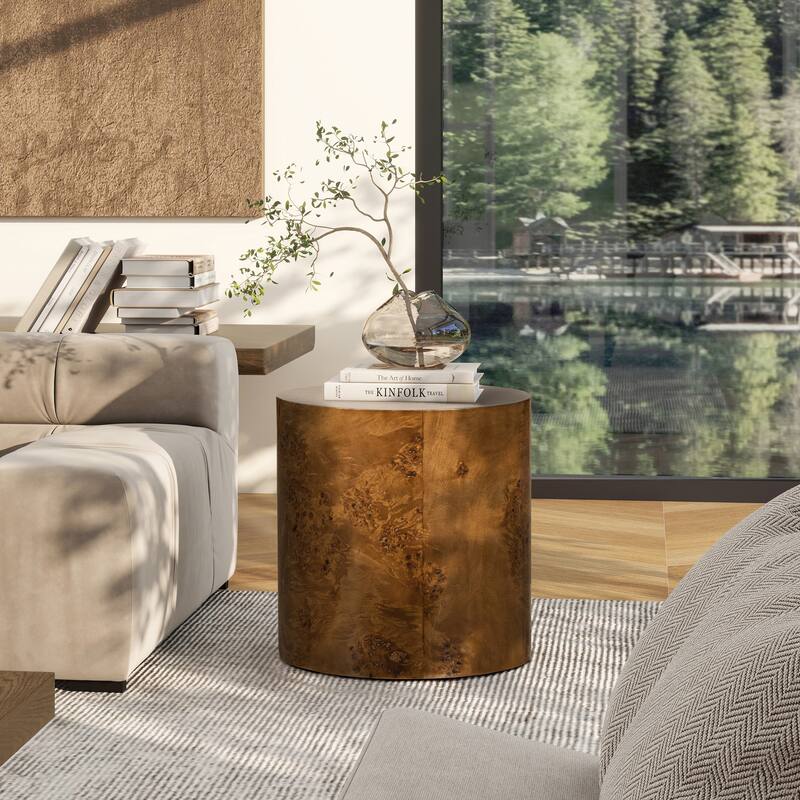 Nebula 20" Burl Wood Accent Oval Pillar Side Table