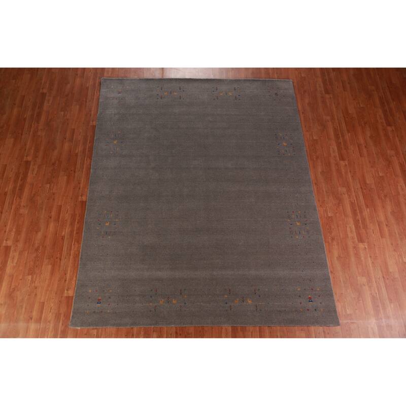 Tribal Gabbeh Indian Area Rug Handmade Grey Wool Carpet - 7'11" x 9'11"