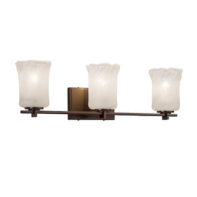 Justice Design Veneto Luce Era 3-light Dark Bronze Bath Bar, Whitewash Cylinder - Rippled Rim Shade