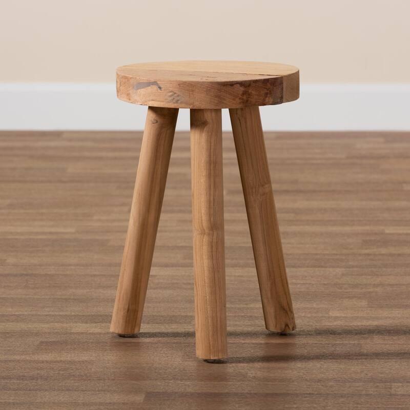 Terah Mid-Century Modern Natural Brown Teak Wood Ottoman Footstool