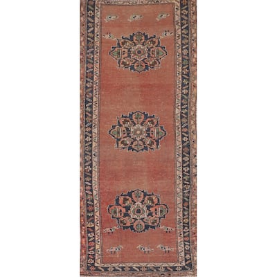 Geometric Hamedan Persian Vintage Runner Rug Hand-Knotted Wool Carpet - 3'5"x 9'11"