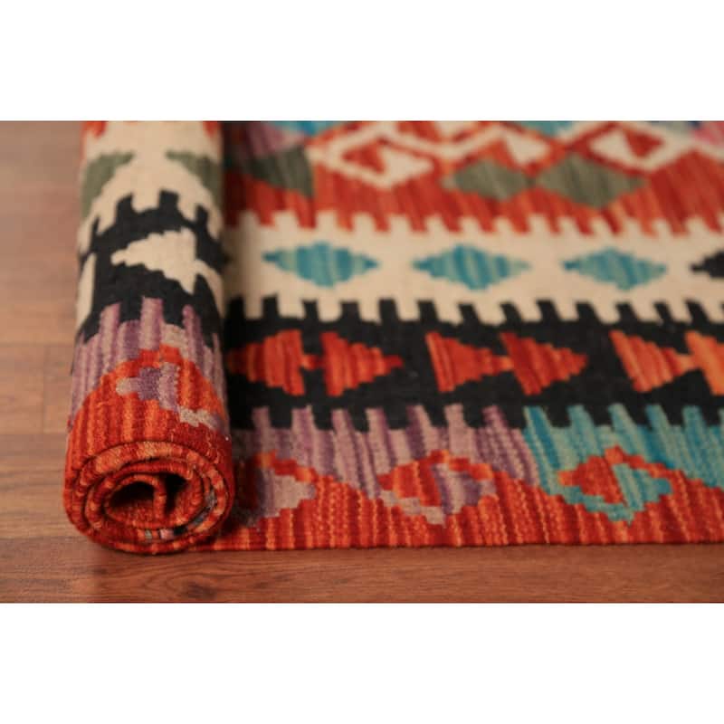 Orange Geometric Kilim Oriental Area Rug Wool Carpet - 8'5"x 11'4"