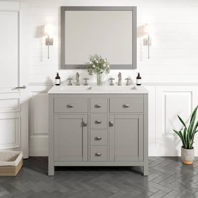 Artemis 44" Gray DS Bath Vanity with Carrara Style Man-Made Stone Top - 44