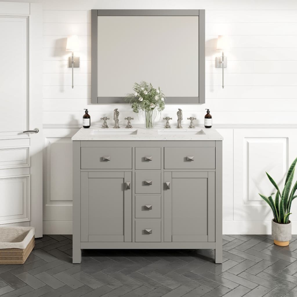 Artemis 44" Gray DS Bath Vanity with Carrara Style Man-Made Stone Top - 44