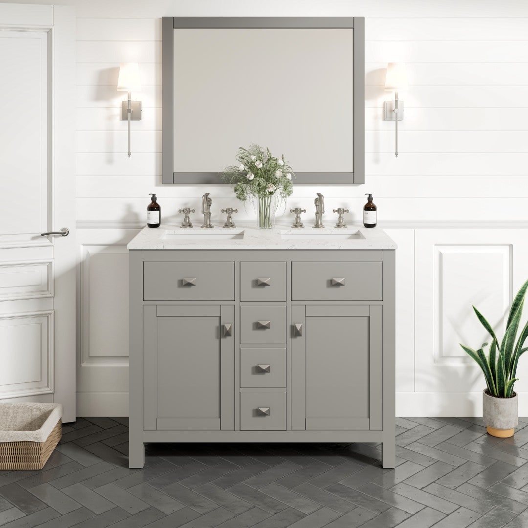 Artemis 44" Gray DS Bath Vanity with Carrara Style Man-Made Stone Top - 44