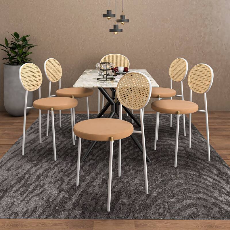 Leisuremod Euston Modern Dining Chair Upholstered Velvet or Leather Seat Wicker Back Accent Chair for Home Living Room & Kitchen