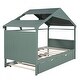 preview thumbnail 41 of 89, Twin Size House Bed Wood Slats Platform Bed Creativity Kids Bed Frame with Skylight, Storage Shelf, Trundle Bed