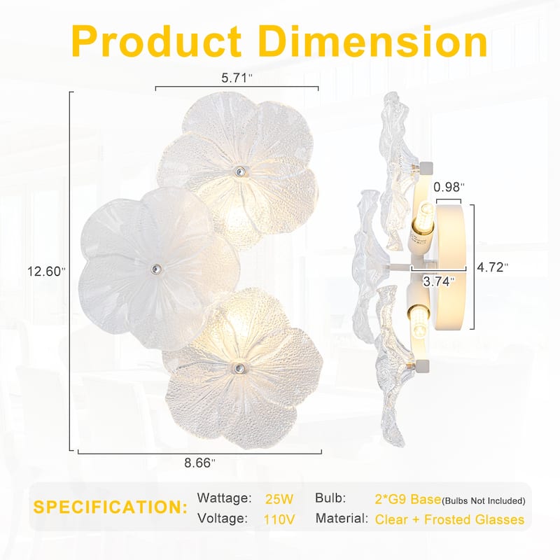 Modern Elegant Clear and Frosted Bubble Glass Flower Petal Wall Sconce