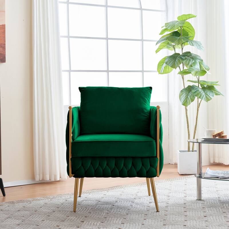 Modern Comfy Handmade Bucket Woven Velvet Accent Chair Arm Chair
