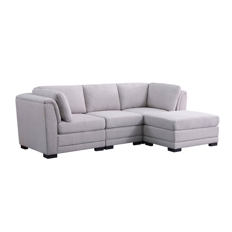 Reversible Modular Sectional Sofa with Ottoman in Light Gray
