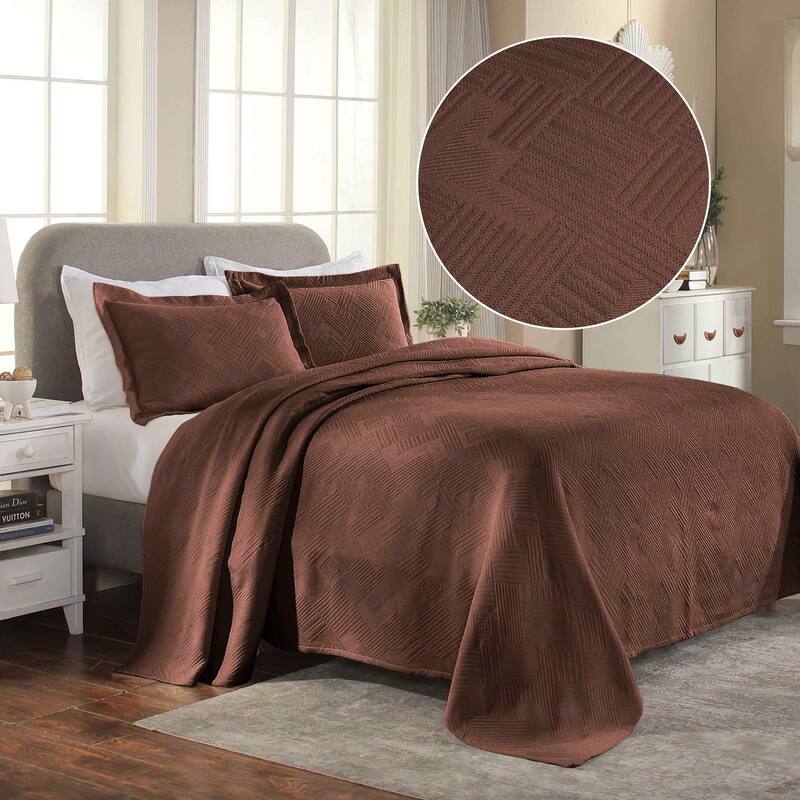 Superior Geometric Fret Cotton Decorative Bedspread Set - Cappuccino - Twin