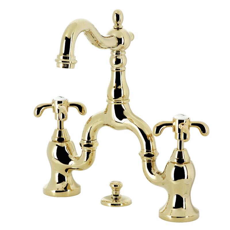 French Country Bridge Bathroom Faucet with Brass Pop-Up - Polished Brass