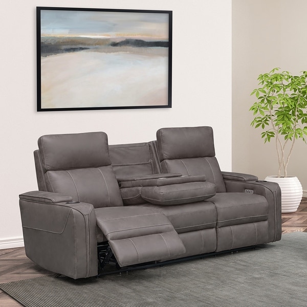 Abbyson Avenger Fabric Power Reclining Sofa with Dropdown Table