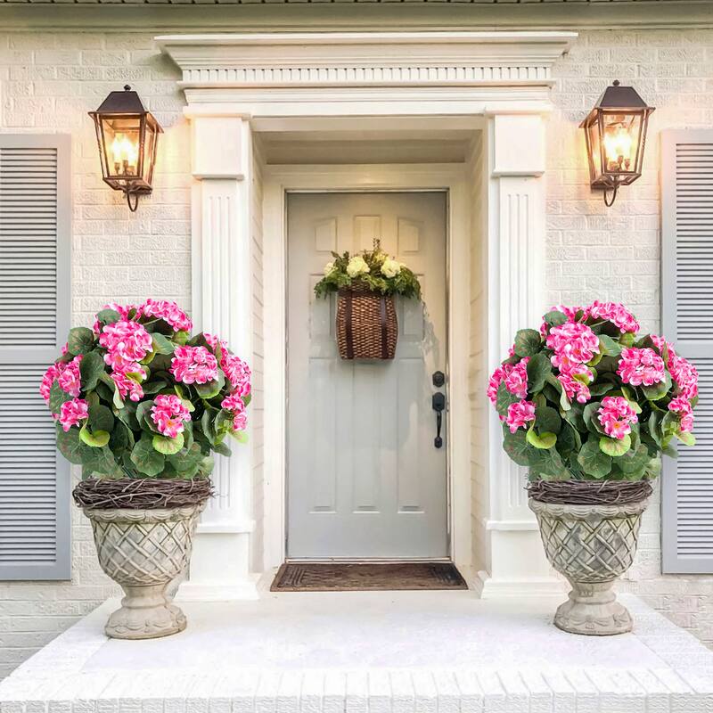 2 FT Artificial Topiary Flower Ball Trees with Ground Spike, Set of 2 Fake Rose Flowers Shrubs with Stake for Outdoor