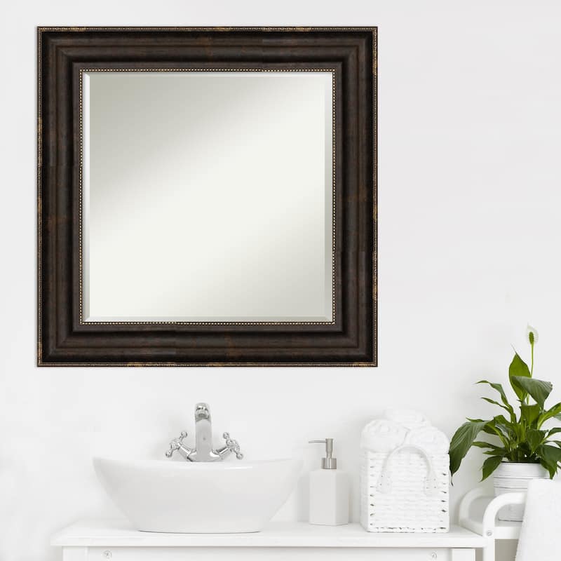 Beveled Bathroom Wall Mirror - Stately Bronze Frame - Stately Bronze