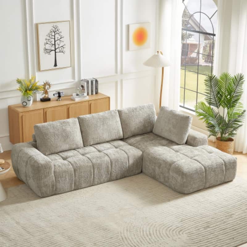 111.4" L-Shaped Mnimalist Faux Fur Sectional Oversized Sofa for Living Spaces