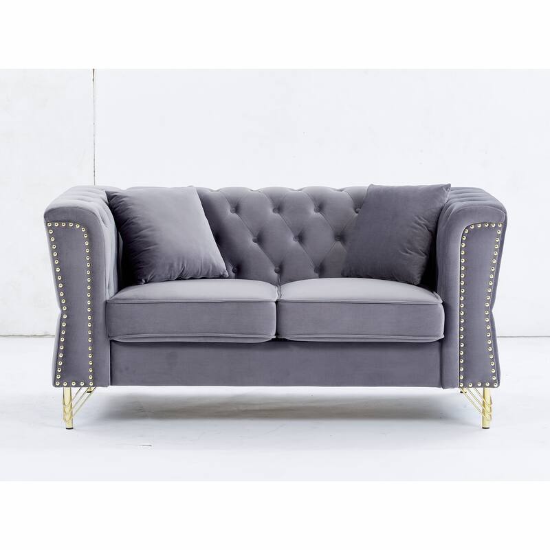 81.8" Velvet 3-seater Sofa with Tufted Couch and Metal Foot for Living Room