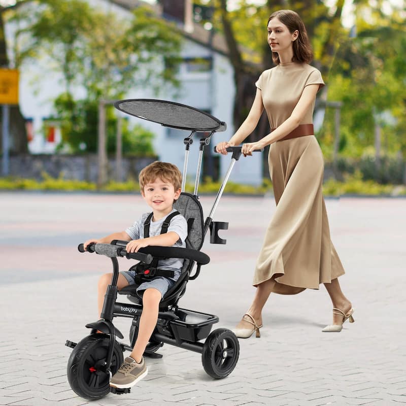 Costway Toddler Tricycle, 7 in 1 Push Trike with Adjustable Canopy