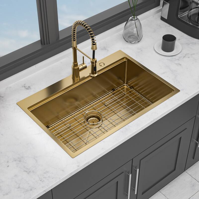 33" Drop in Single Bowl 16 Gauge Stainless Steel Ledge Workstation Kitchen Sink
