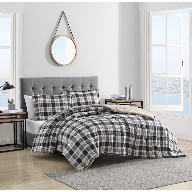 Nautica Lewes Microsuede/Sherpa Reversible Grey Comforter Set