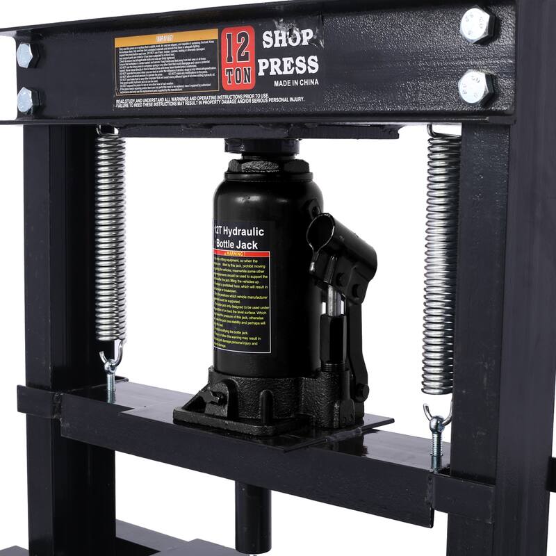 Hydraulic Shop Press ,12-Ton Capacity , Floor Mount ,with Press Plates, H-Frame Garage Floor Press, Adjustable Working Height