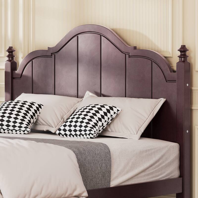 Roomfitters Wood Platform Bed Frame with Curved Headboard, Vintage Style Slat Support, No Box Spring Required